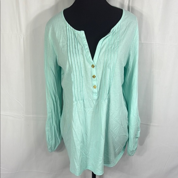 Lilly Pulitzer Light Green Blouse with Gold Buttons - Picture 1 of 7